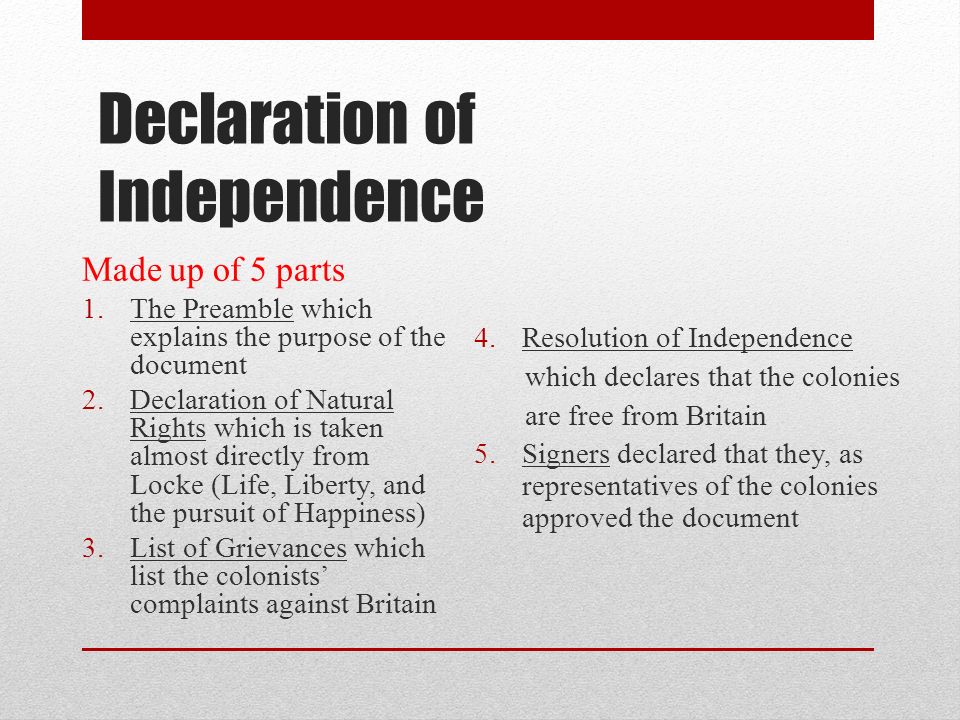 Purpose of the declaration of independence essay