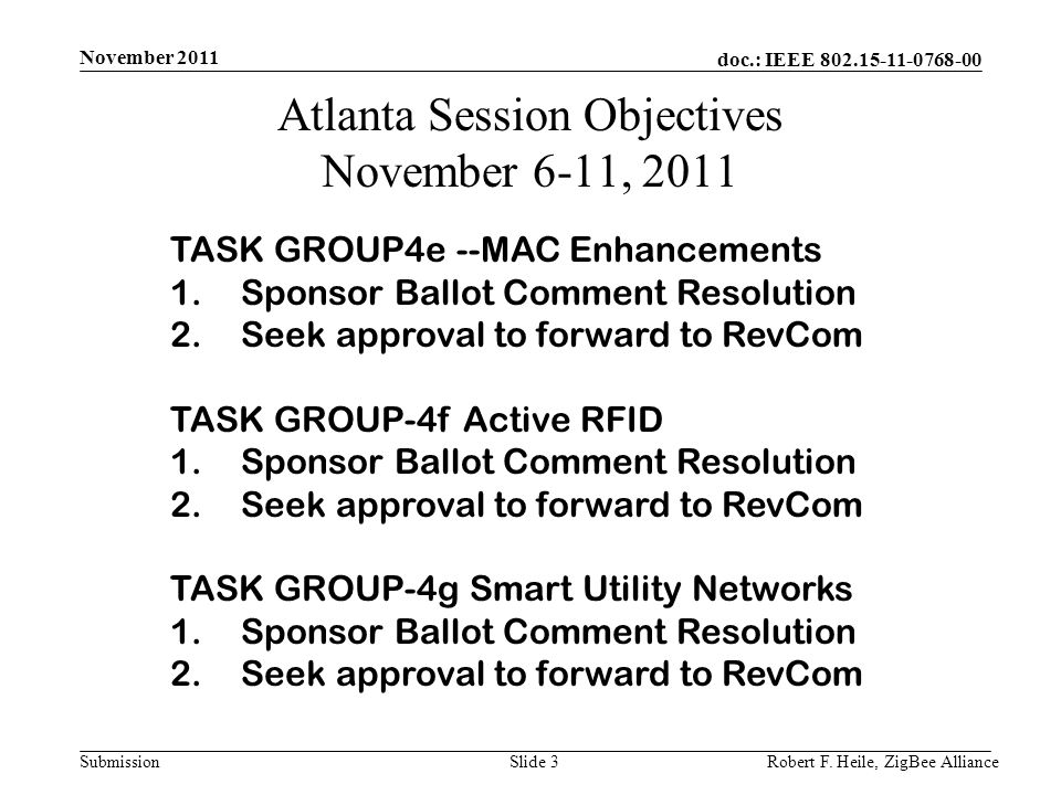 doc.: IEEE Submission November 2011 Robert F.