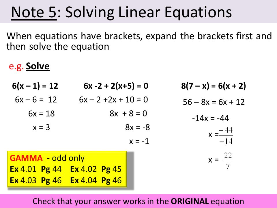 1 Algebra Note Adding And Subtracting Terms Algebraic Note 5 Solving Linear Equations When Have Brackets Expand The First And