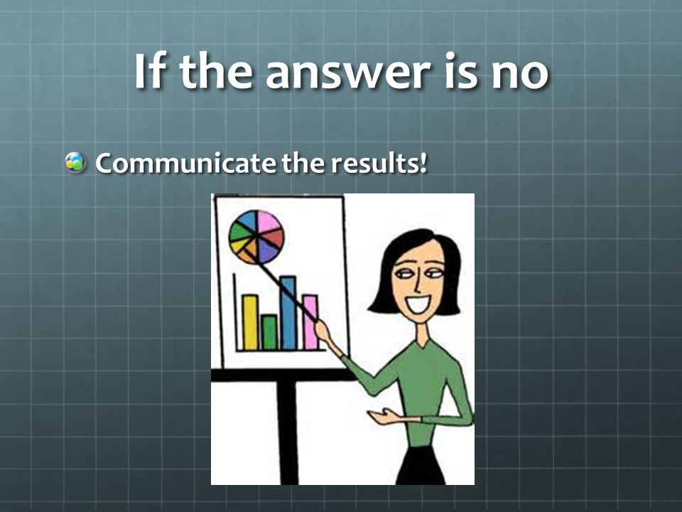 If the answer is no Communicate the results!