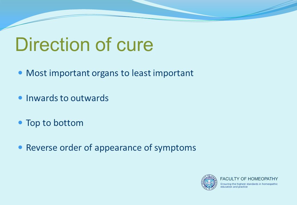 Most important organs to least important Inwards to outwards Top to bottom Reverse order of appearance of symptoms