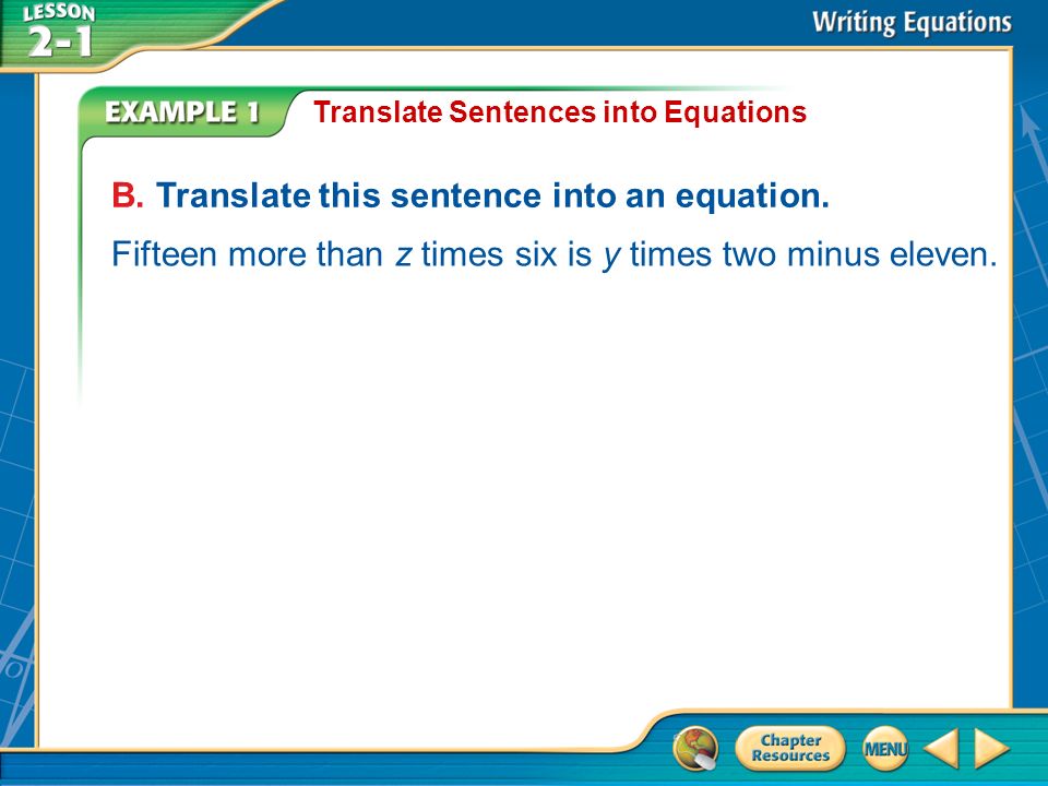 Translate Equations Into Sentences Then Now You Evaluated And Example 1 Translate Sentences Into Equations B This Sentence An Equation