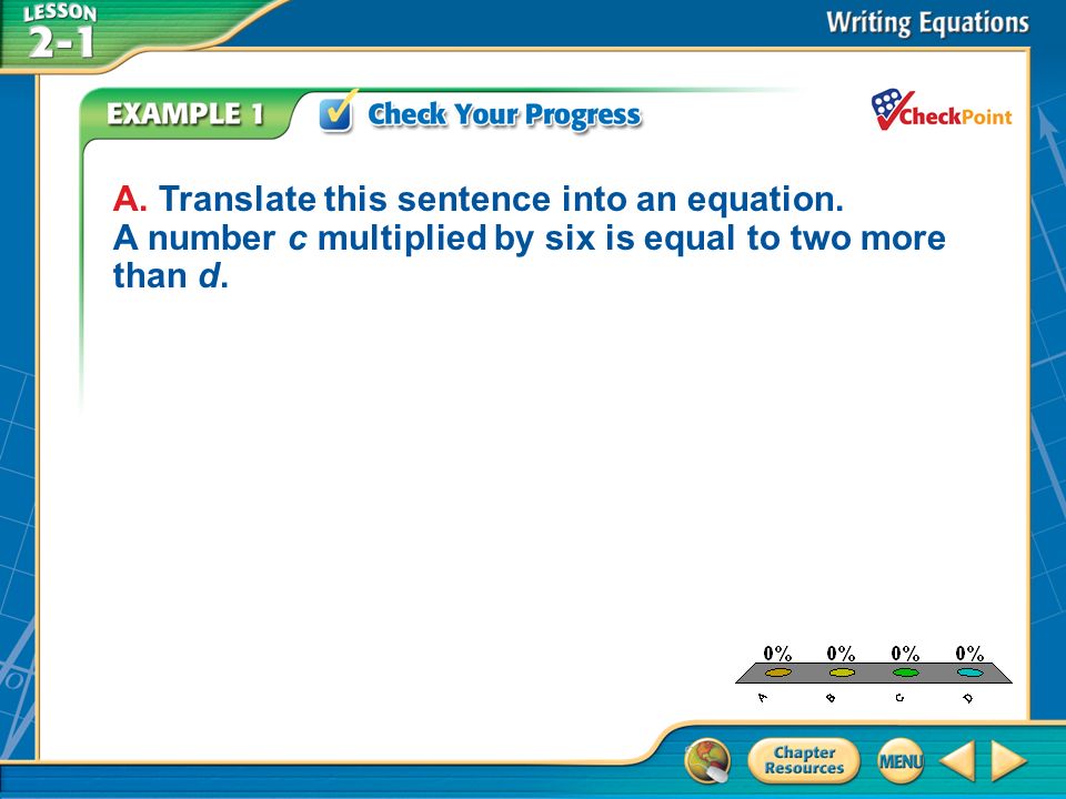 Translate Equations Into Sentences Then Now You Evaluated And A B C D Example 1 Translate This Sentence Into An Equation