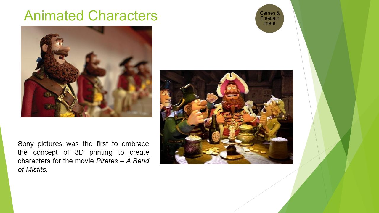 Animated Characters Sony pictures was the first to embrace the concept of 3D printing to create characters for the movie Pirates – A Band of Misfits.