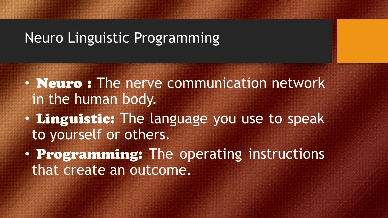 Neuro Linguistic Programming Neuro : The nerve communication network in the human body.