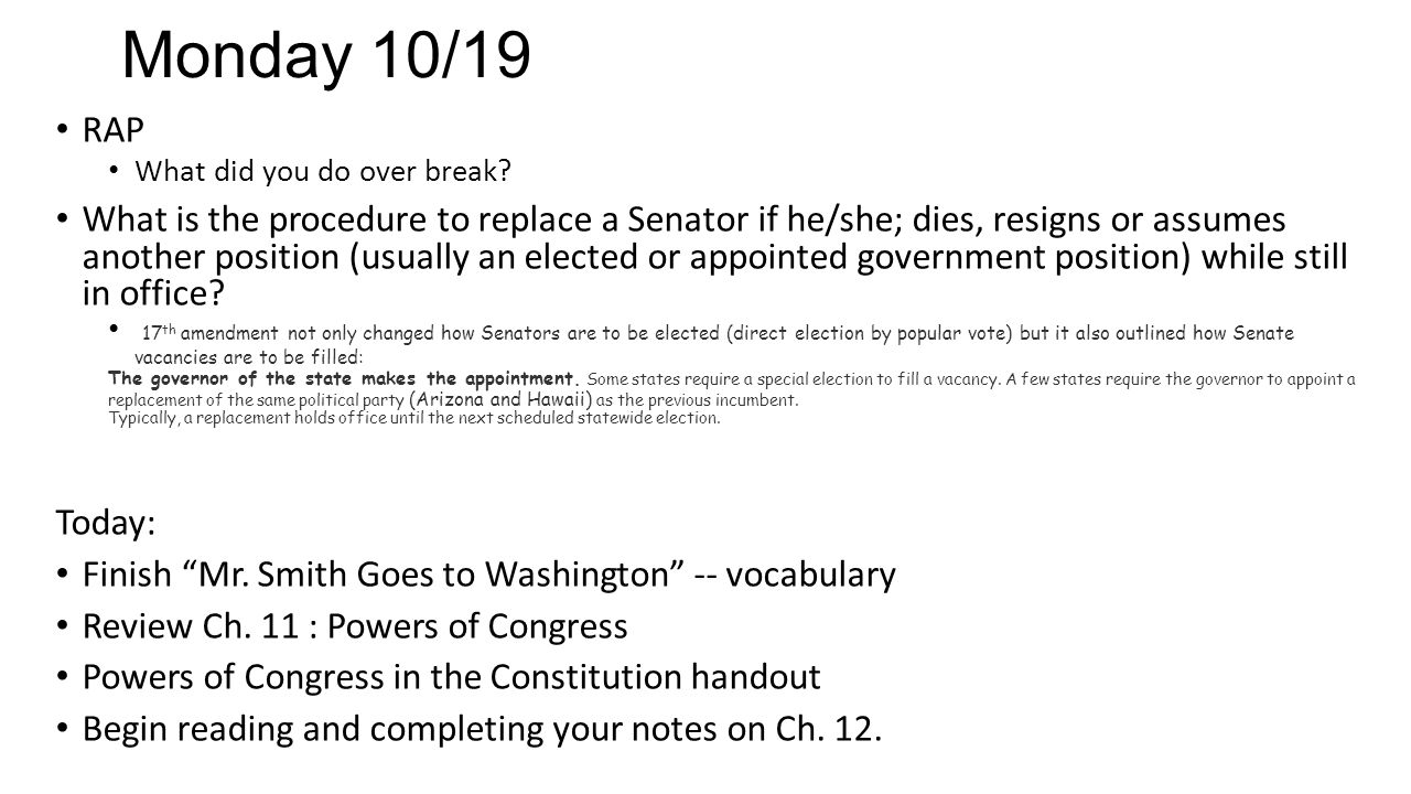 Worksheets Mr Smith Goes To Washington Worksheet thursday 108 rap explain the difference between expressed powers 3 monday