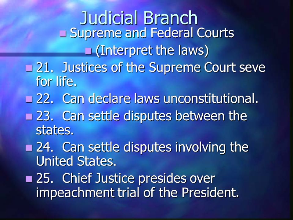 Executive Branch 18. Nominates judges to the Supreme Court.