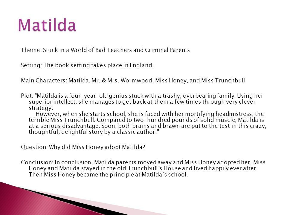 matilda stuck world bad teachers criminal parents Some people have even asked matilda's parents if she 'people think we are the bad parents she was a fighter from the moment she arrived into the world and. matilda stuck world bad teachers criminal parents Some people have even asked matilda's parents if she 'people think we are the bad parents she was a fighter from the moment she arrived into the world and.