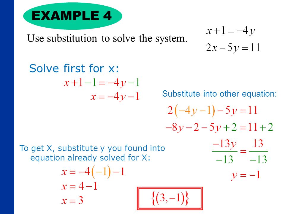 EXAMPLE 4 Use substitution to solve the system.