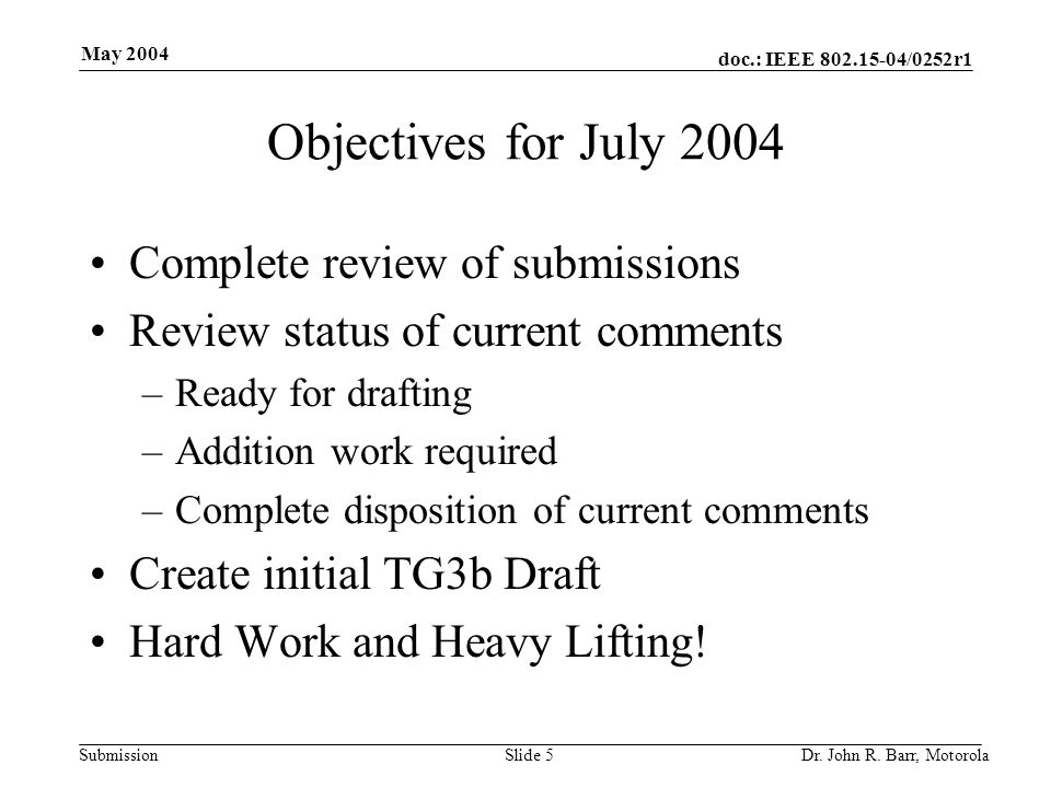 doc.: IEEE /0252r1 Submission May 2004 Dr.
