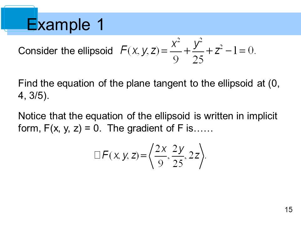 Tangent Planes And Normal Lines Plane Line To A 15 Example 1 Consider The Ellipsoid Find Equation Of Plane Tangent To