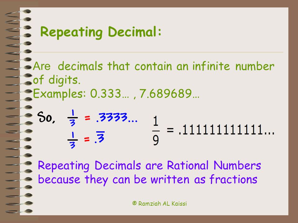 ® Ramziah AL Kaissi Terminating Decimal: Are decimals that contain a finite number of digits.