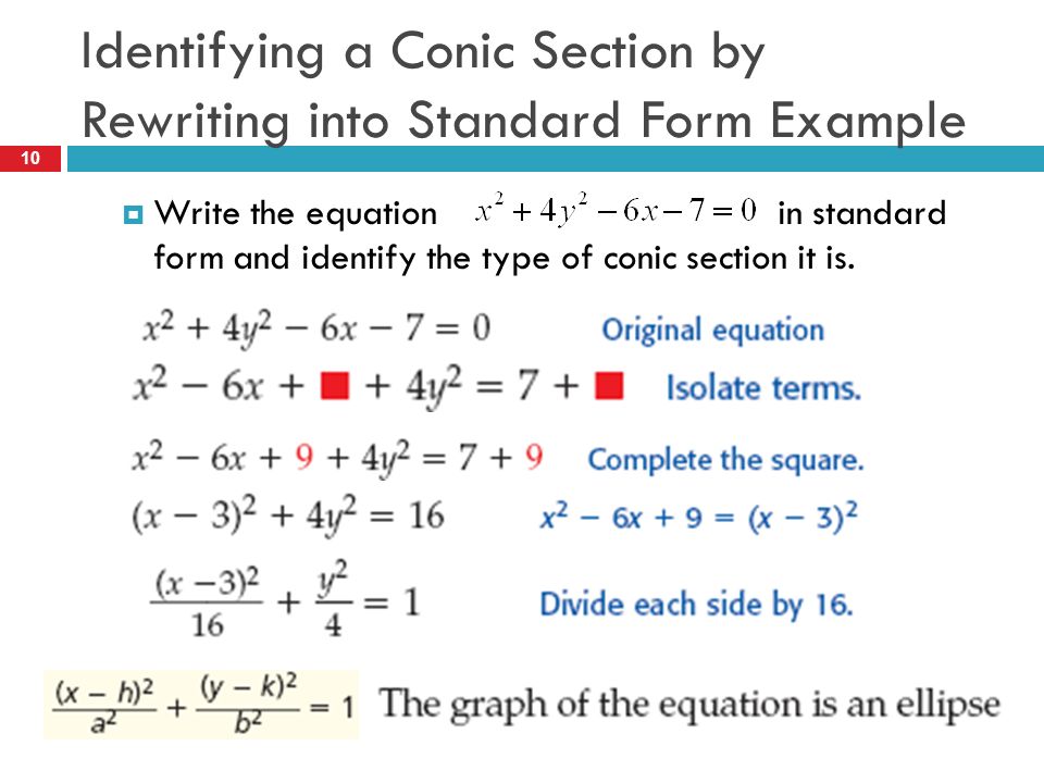 Write The Standard Form Of Equation Talkchannels 8 6 Conic Sections Types Standard Equation Forms Practice Problems