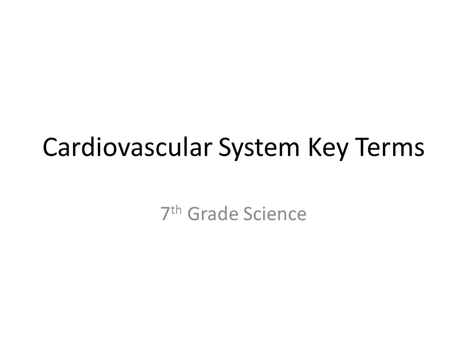 Cardiovascular System Key Terms 7 th Grade Science