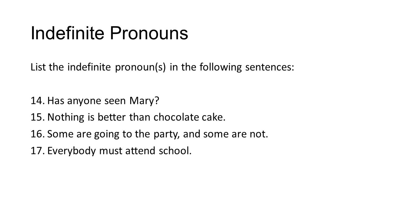 worksheet Indefinite Pronouns List pronouns review good morning answer the following as indefinite list in sentences 14