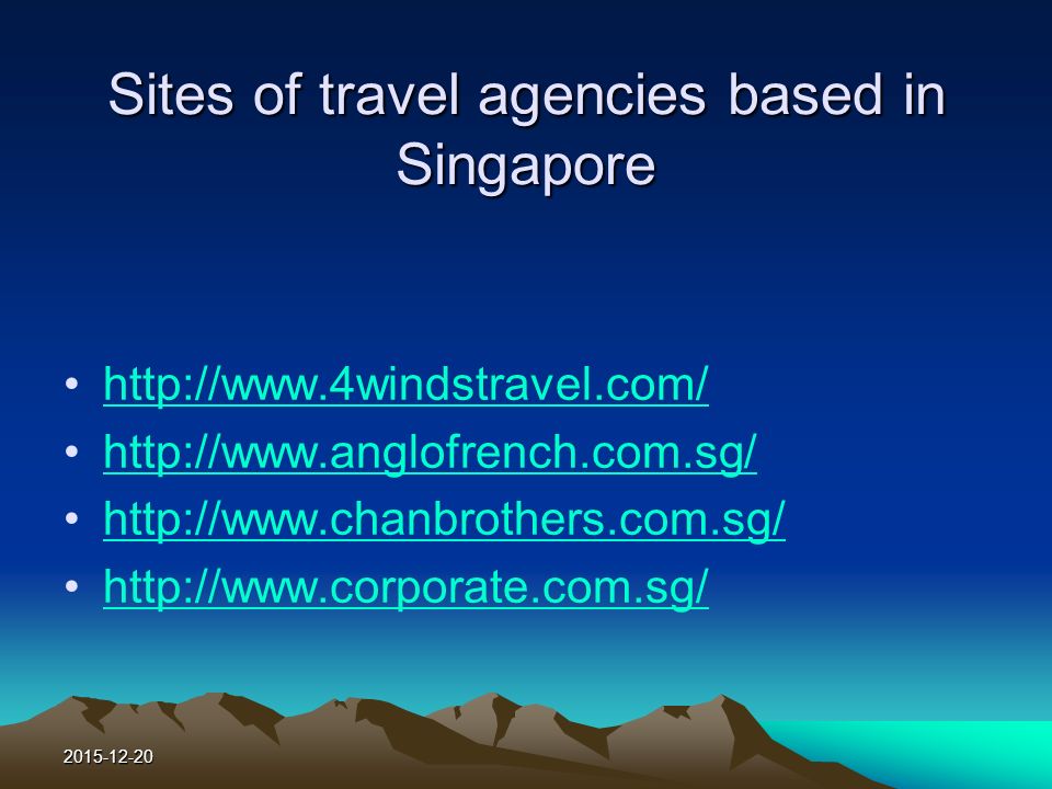 Sites of travel agencies based in Singapore