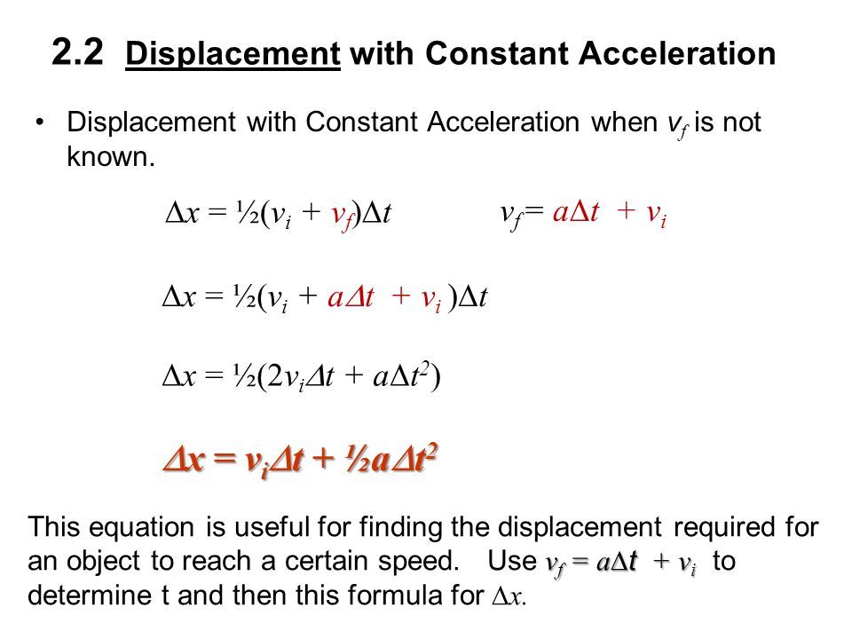 Motion In One Dimension Chapter 2 Mechanics Is The 2 Displacement With Constant Acceleration When V F Is Not Known