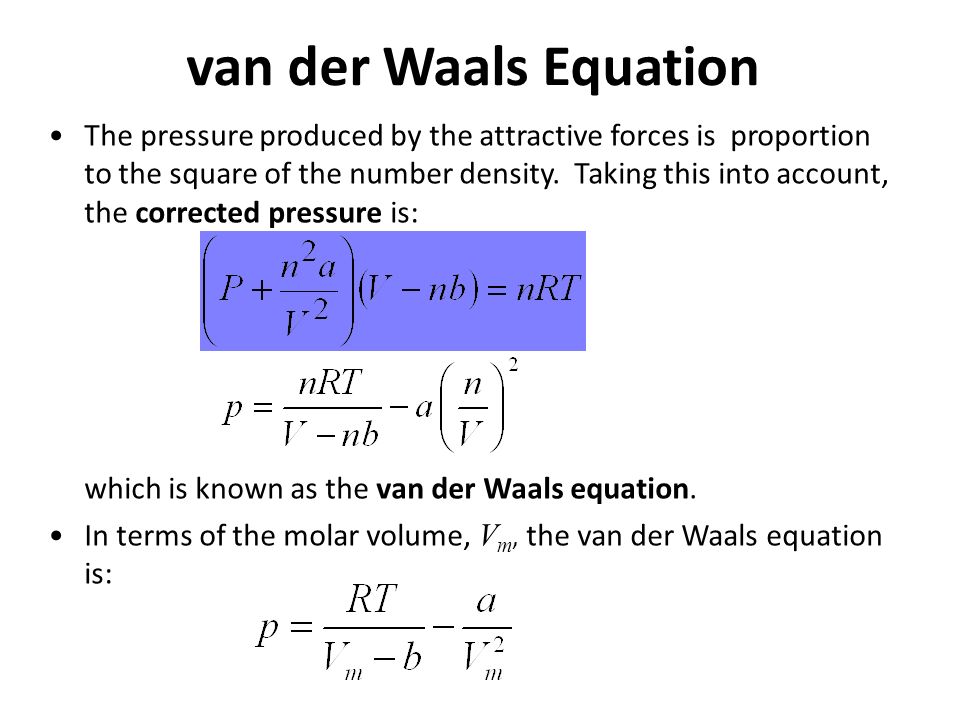 حرارة وديناميكا حرارية المحاضرة الثالثة د محرز لولو Ppt Download 16 Van Der Waals Equation The Pressure