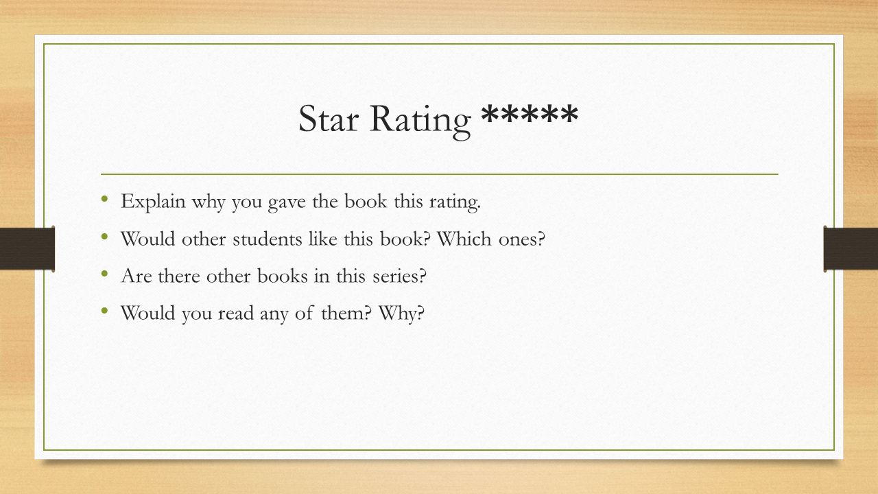 Star Rating ***** Explain why you gave the book this rating.