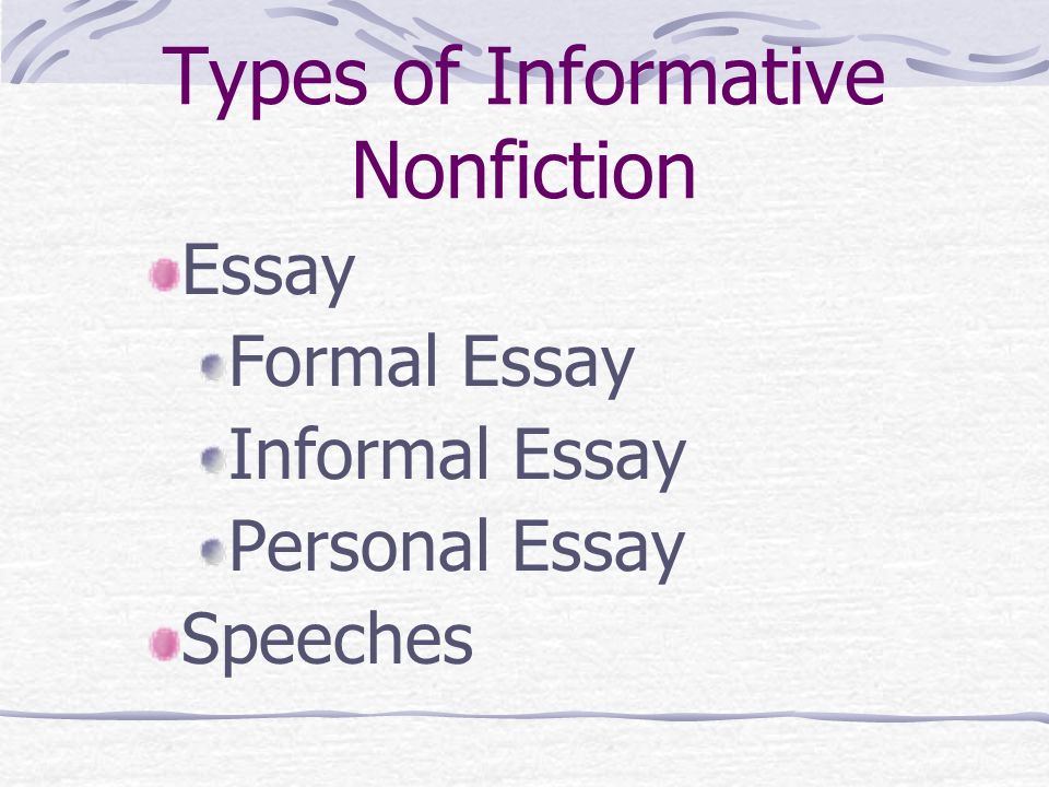 informal essay types Informal essay: literature essay essay: types of essays types of essays the peculiar features of different essay types and then continue your path to the. informal essay types Informal essay: literature essay essay: types of essays types of essays the peculiar features of different essay types and then continue your path to the.