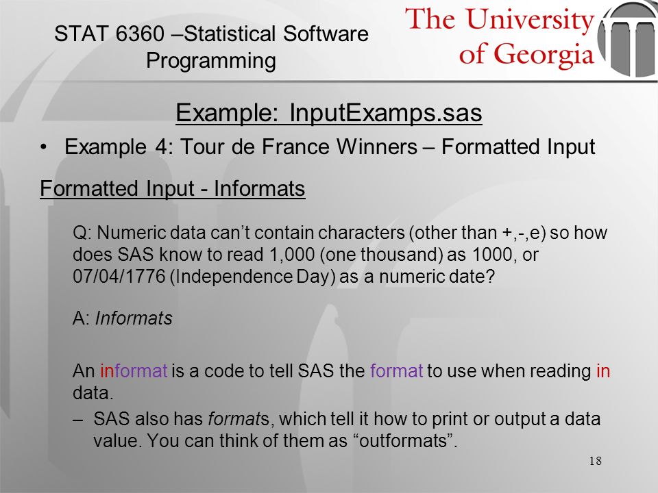 1 statistical software programming stat 6360 statistical software format vs informat sas
