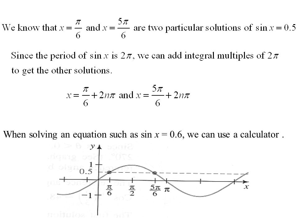 Simple Trigonometric Equations The Sine Graph Below Ilrates 2 When Solving An Equation Such As Sin X 0 6 We Can Use A Calculator