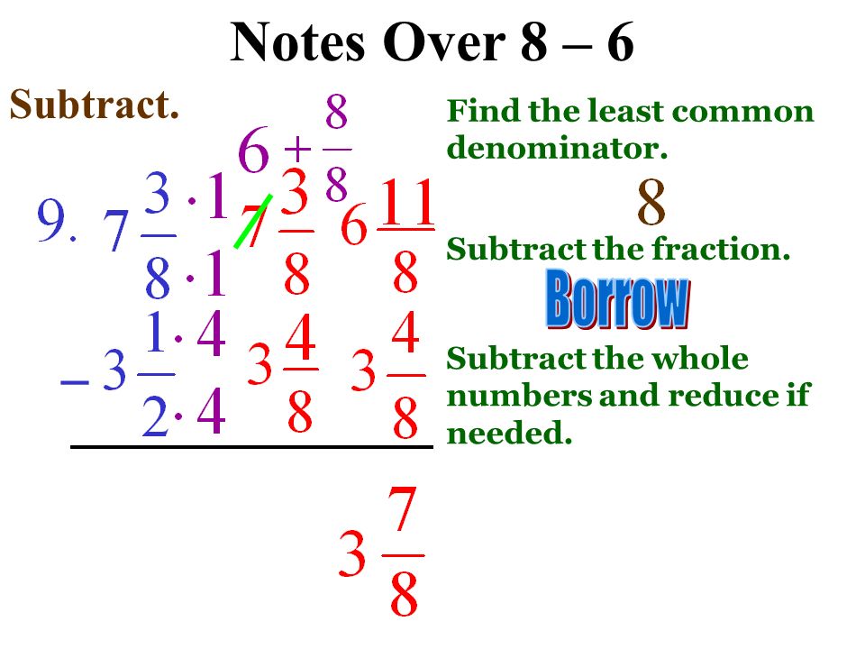 Notes Over 8 – 6 Subtract. - Subtract the fraction.