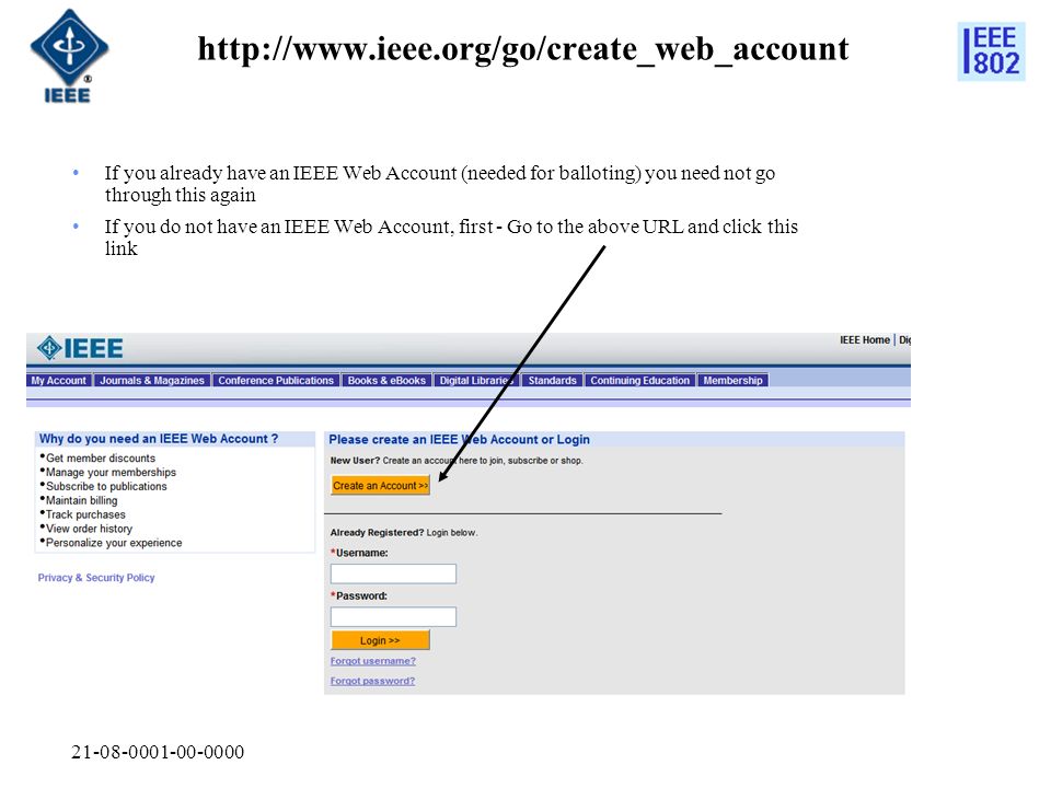 If you already have an IEEE Web Account (needed for balloting) you need not go through this again If you do not have an IEEE Web Account, first - Go to the above URL and click this link