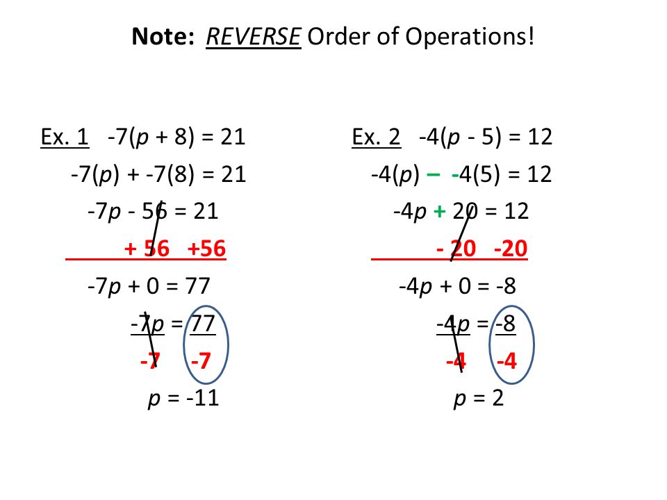 Note: REVERSE Order of Operations. Ex.
