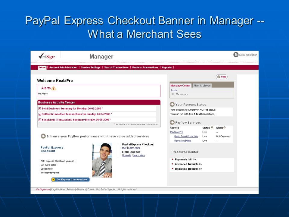 PayPal Express Checkout Banner in Manager -- What a Merchant Sees