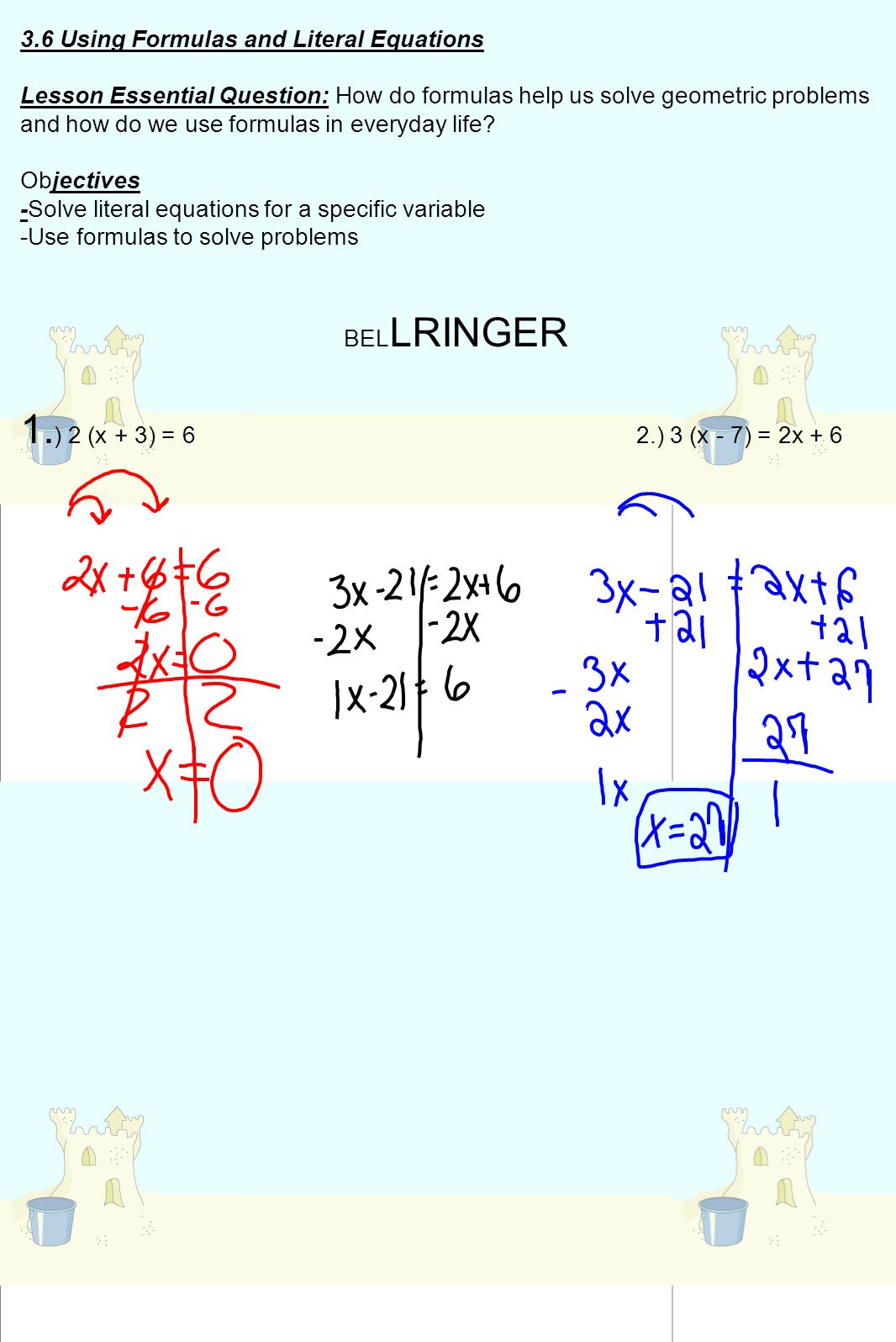 Literal Equations Practice Problems Talkchannels 3 6 Using Formulas And Literal Equations Lesson Essential Question