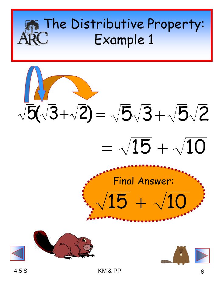 4.5 SKM & PP 6 The Distributive Property: Example 1 Final Answer: