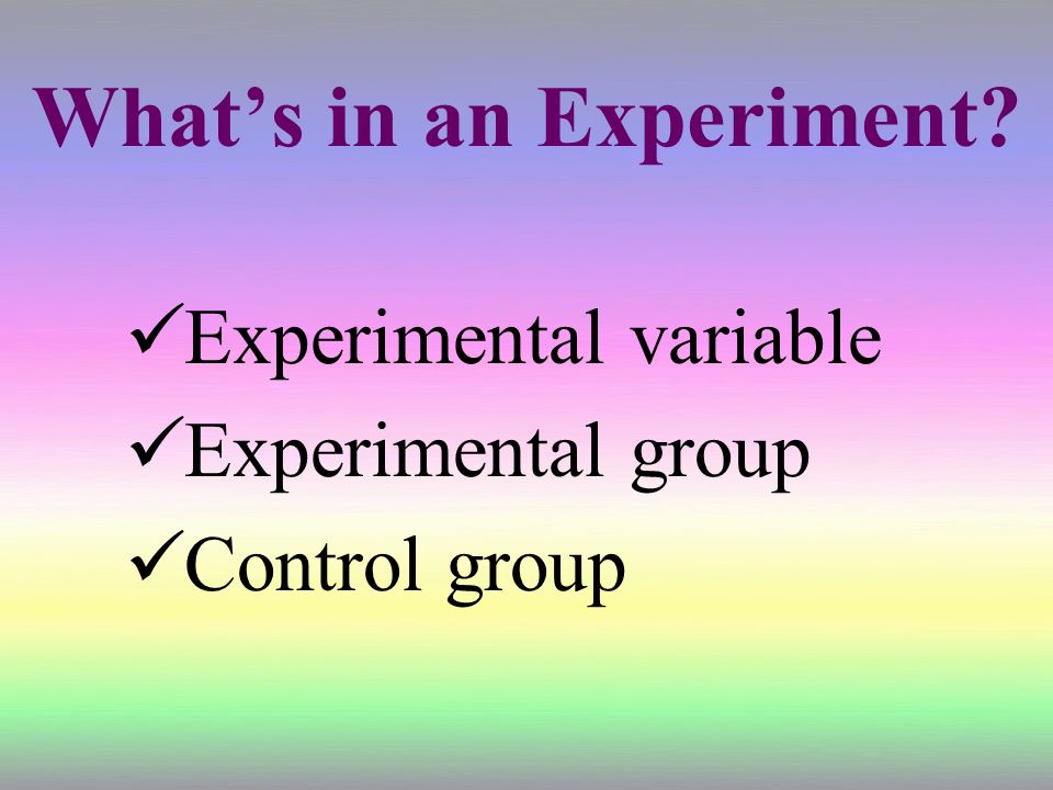 What’s in an Experiment Experimental variable Experimental group Control group