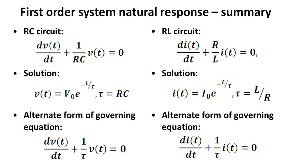 Lecture 17 Review Rc Circuit Natural Response Rl 10 First Order System Natural Response Summary Rc Circuit Solution Alternate Form Of Governing Equation Rl