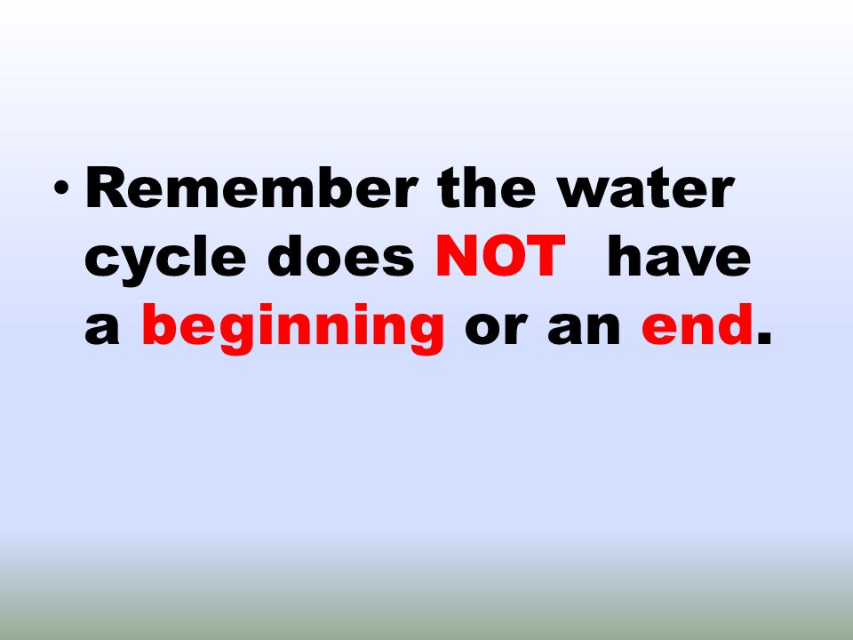 Remember the water cycle does NOT have a beginning or an end.