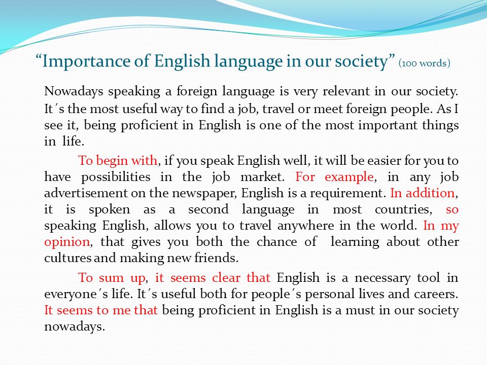 Essay writing on importance of english language