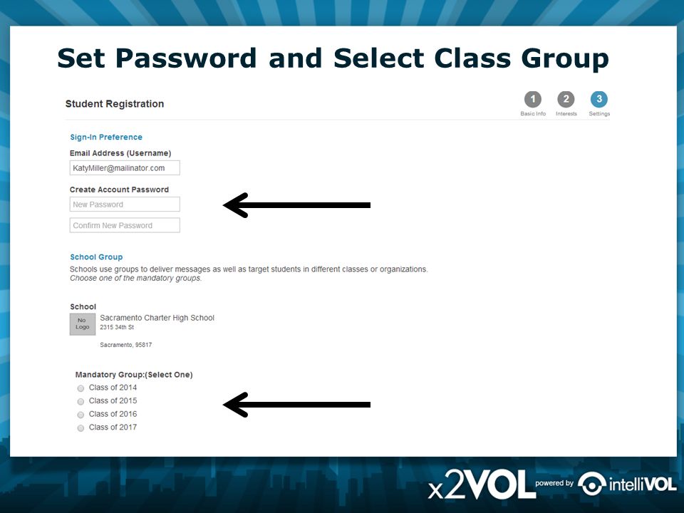 Set Password and Select Class Group