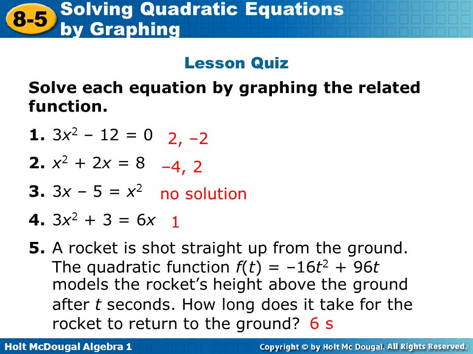 Quadratic Equation Quiz Jennarocca Holt Mcdougal Algebra Solving Quadratic Equations By Graphing 8 5 1 Quiz Talkchannels