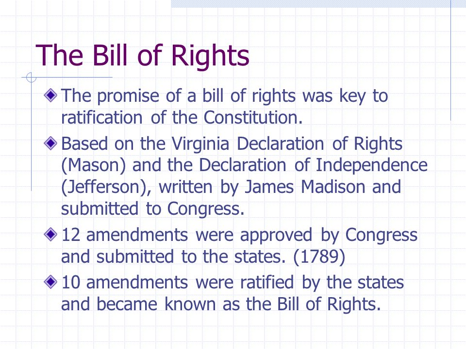 What rights are covered by the Bill of Rights?