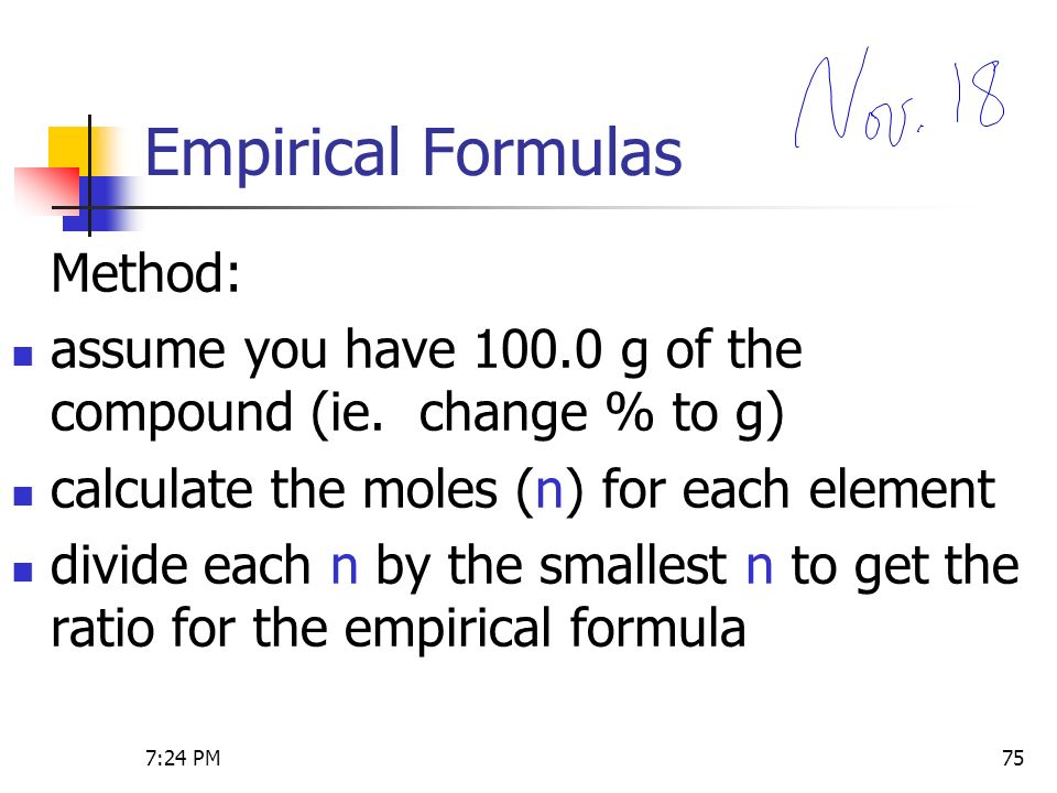 7 26 Pm Unit 1 Stoichiometry Chemistry 7 26 Pm Empirical Formulas Method Assume You Have 100 0 G Of The Compound