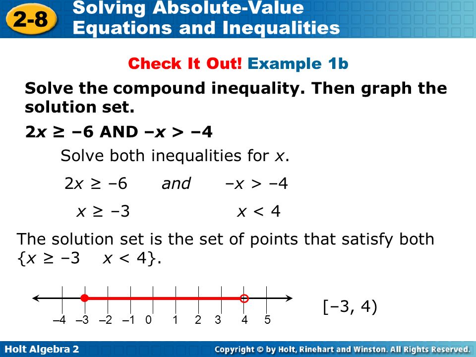6 4 Solving Absolute Value Equations And Inequalities Ppt Holt Algebra Solving Absolute Value Equations And Inequalities 2 8