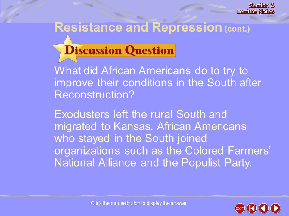 What did African Americans do to try to improve their conditions in the South after Reconstruction.