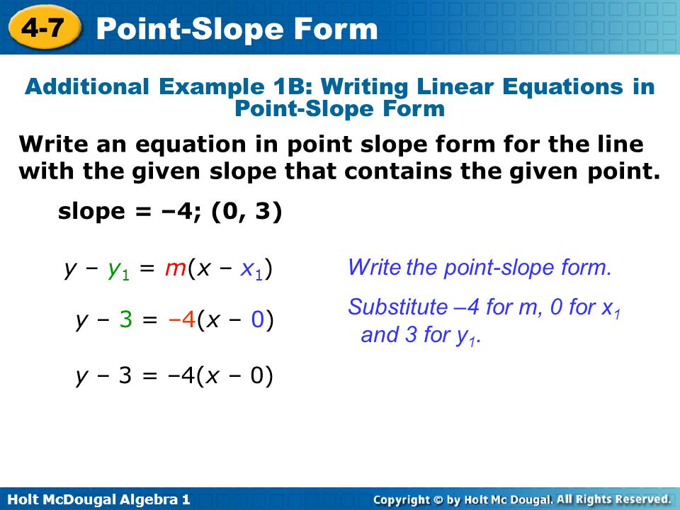 Point Slope Form Linear Equation Talkchannels Holt Mcdougal Algebra Point Slope Form 4 7