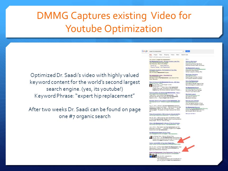 DMMG Captures existing Video for Youtube Optimization Optimized Dr.