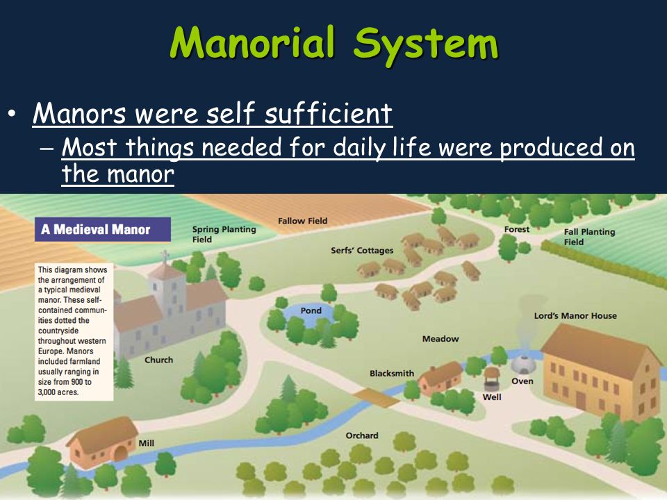 Manorial System Manors were self sufficient – Most things needed for daily life were produced on the manor