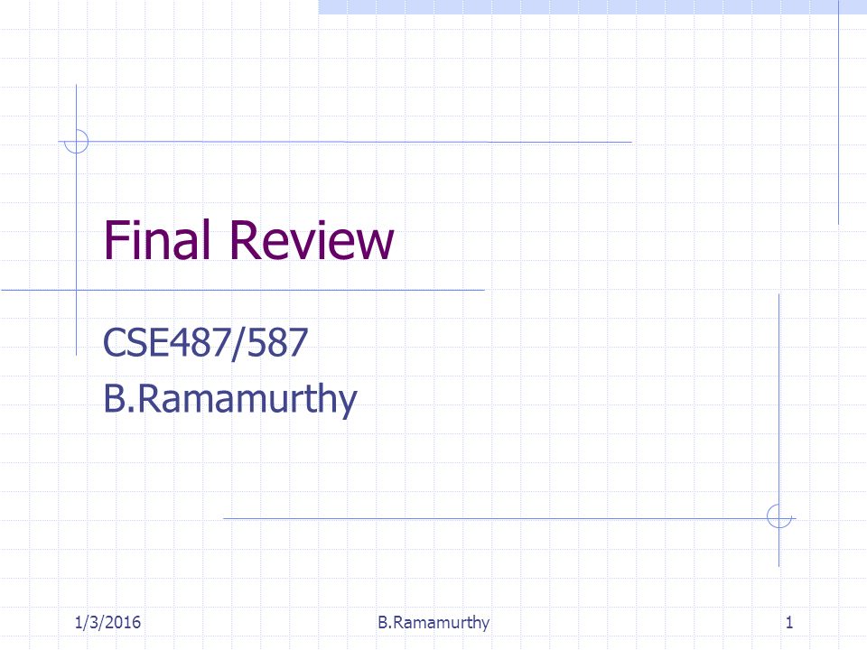1/3/2016B.Ramamurthy1 Final Review CSE487/587 B.Ramamurthy
