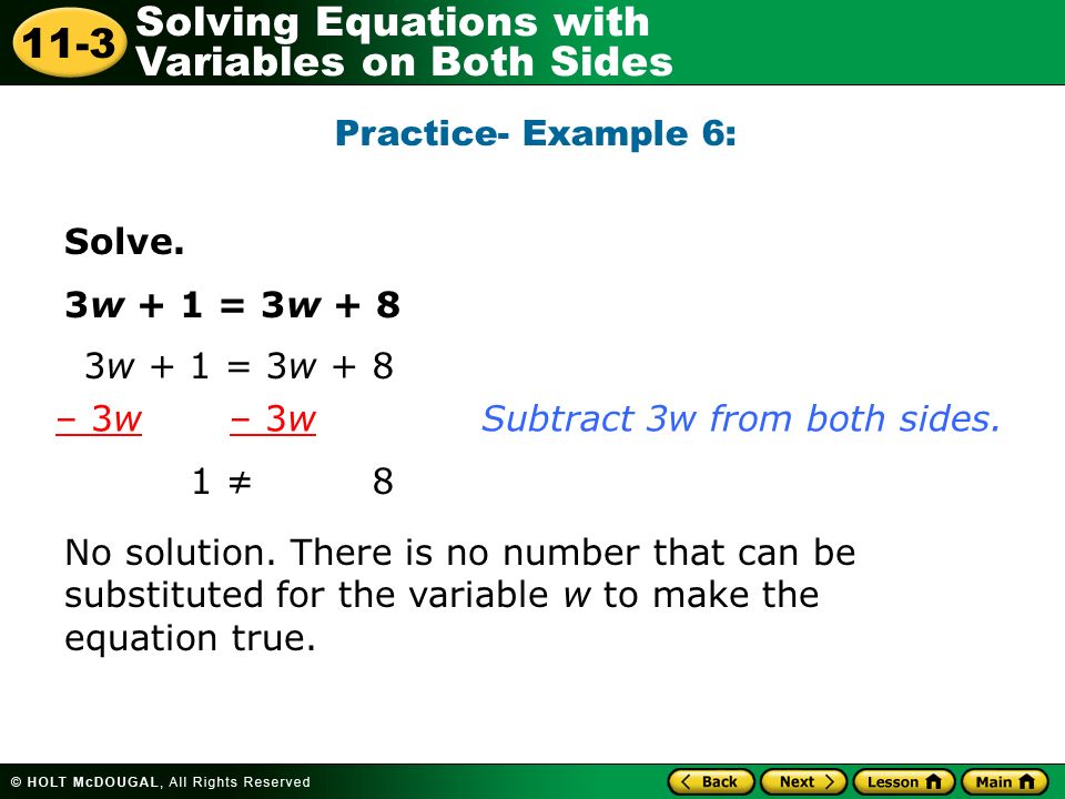 Equations With Variables On Both Sides Practice Talkchannels Solving Equations With Variables On Both Sides 11 3 Learn To Solve