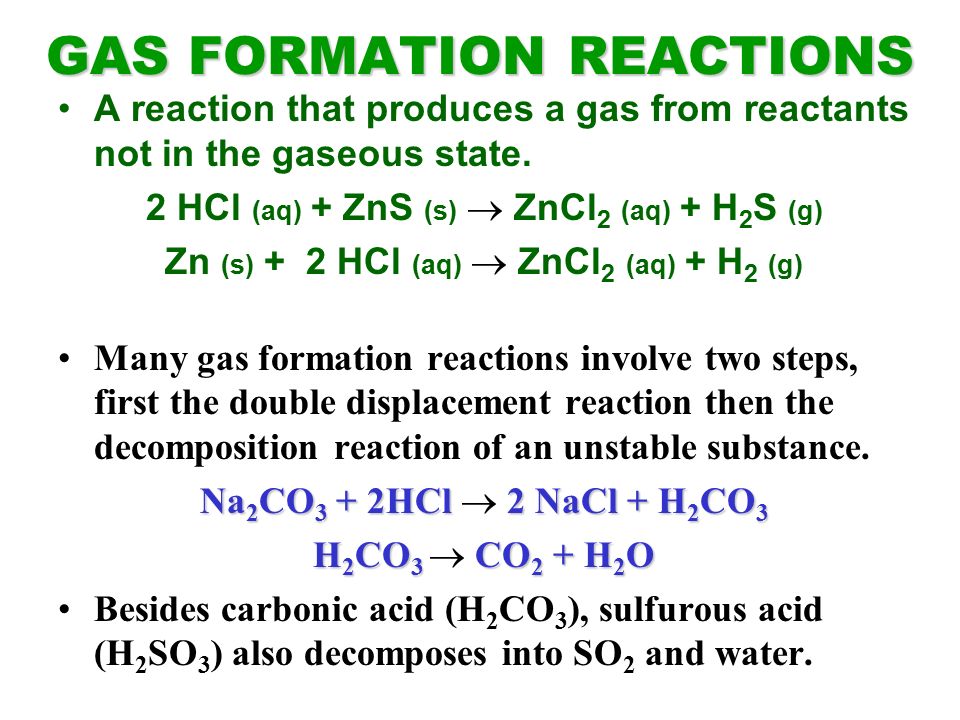 Double Displacement Or Replacement Reactions Also Referred To As Gas Formation Reactions A Reaction That Produces From Reactants Not In The Gaseous State