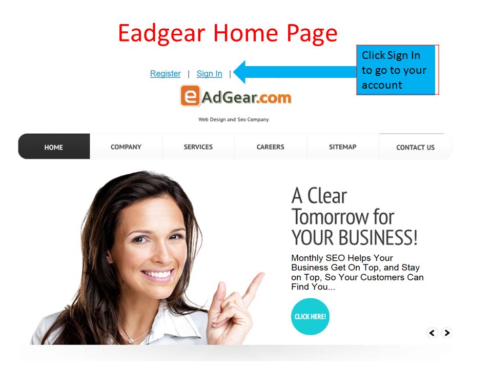 Eadgear Home Page Click Sign In to go to your account