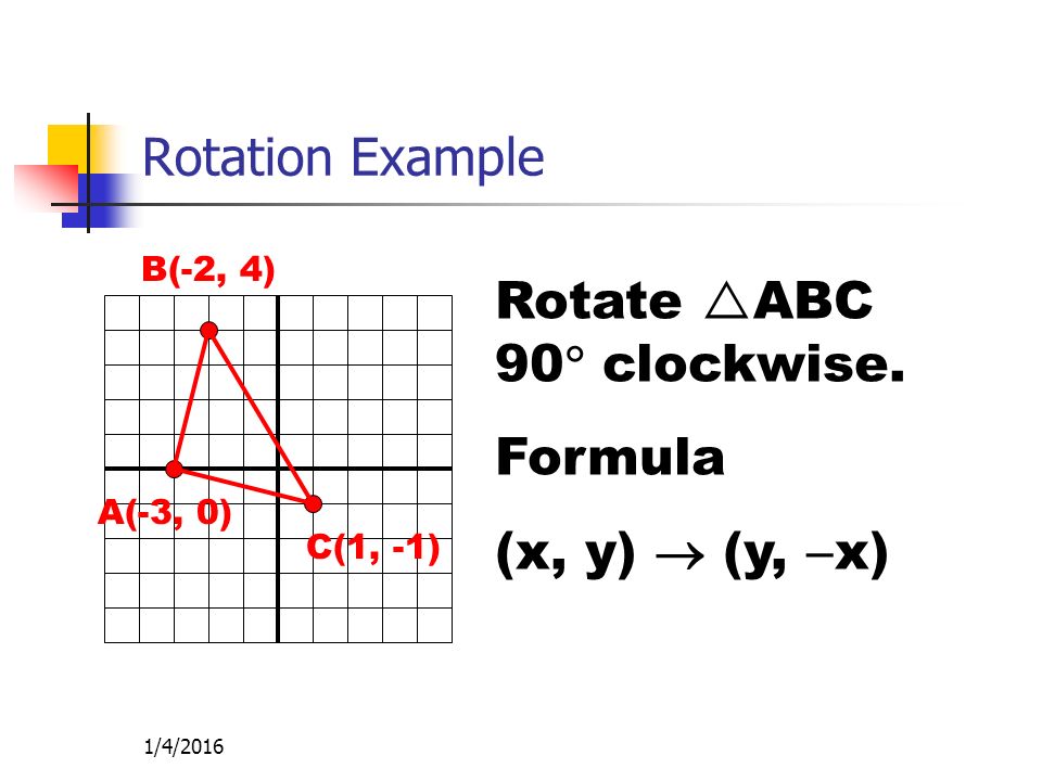 1/4/2016 Rotation Example Rotate  ABC 90  clockwise.